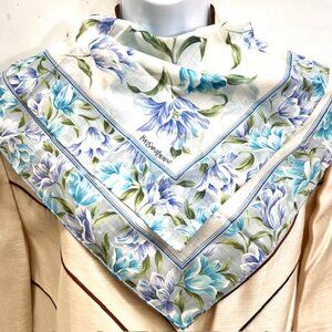 New  Yvest Saint Laurent  Mini Scarf handkerchief 19, Cotton White Blue Flora(93